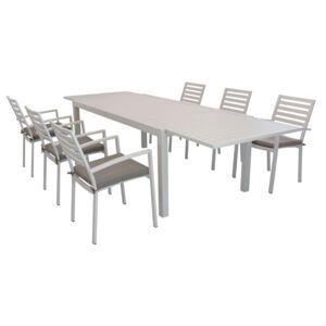 DEXTER - set tavolo da giardino allungabile 200/300 x 100 compreso di 6 poltrone in alluminio