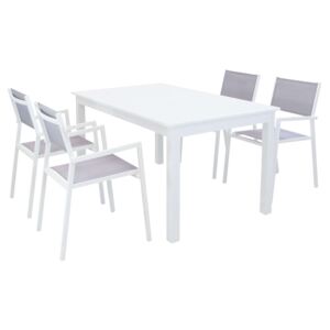 ARGENTUM - set tavolo da giardino allungabile 150/210 x 90 compreso di 4 poltrone in alluminio