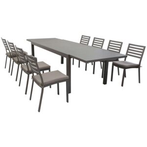 DEXTER - set tavolo da giardino allungabile 200/300 x 100 compreso di 8 sedie in alluminio