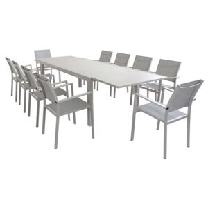 DEXTER - set tavolo da giardino allungabile 200/300 x 100 compreso di 10 poltrone in alluminio
