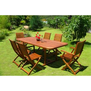 TURRIS - set tavolo da giardino allungabile 150/200 x 90 compreso di 4 sedie e 2 poltrone in legno massiccio di acacia