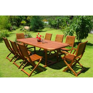 TURRIS - set tavolo da giardino allungabile 150/200 x 90 compreso di 6 sedie e 2 poltrone in legno massiccio di acacia