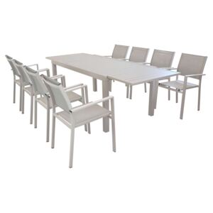 DEXTER - set tavolo da giardino allungabile 160/240 x 90 compreso di 8 poltrone in alluminio