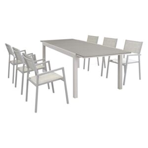 TRIUMPHUS - set tavolo da giardino allungabile 180/240 x 100 compreso di 6 poltrone in alluminio e polywood