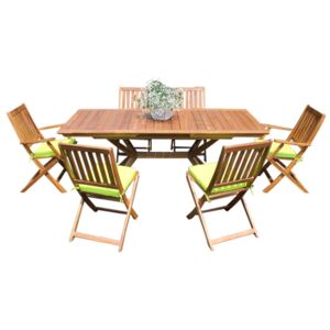 CAESAR - set tavolo da giardino allungabile 150/200 x 90 compreso di 4 sedie e 2 poltrone in legno massiccio di acacia