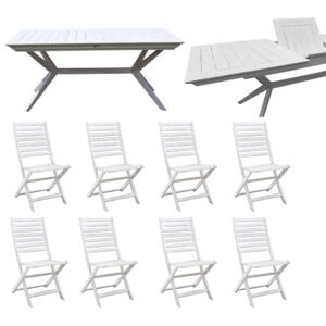 CAESAR - set tavolo da giardino allungabile 180/240 x 90 compreso di 8 sedie in legno massiccio di acacia