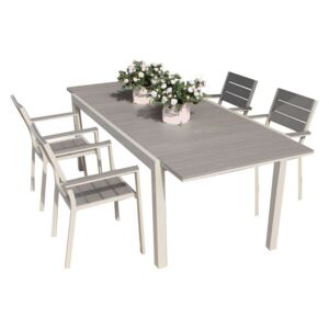 TRIUMPHUS - set tavolo da giardino allungabile 180/240 x 100 compreso di 4 poltrone in alluminio e polywood