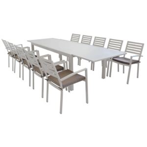 DEXTER - set tavolo da giardino allungabile 200/300 x 100 compreso di 10 poltrone in alluminio