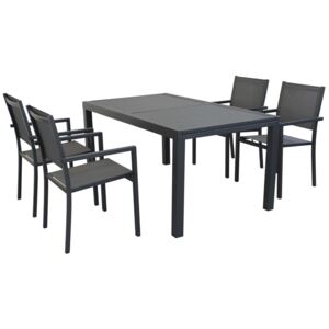 DEXTER - set tavolo da giardino allungabile in alluminio 160/240 x 90 compreso di 4 poltrone in alluminio e textilene