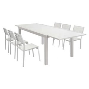 DEXTER - set tavolo giardino rettangolare allungabile 160/240 x 90 con 6 sedie in alluminio e textilene tortora da esterno