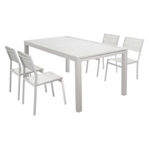 DEXTER - set tavolo giardino rettangolare allungabile 160/240 x 90 con 4 sedie in alluminio e textilene tortora da esterno
