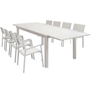 DEXTER - set tavolo 160/240 x 90 struttura e piano in alluminio compreso di 8 sedute