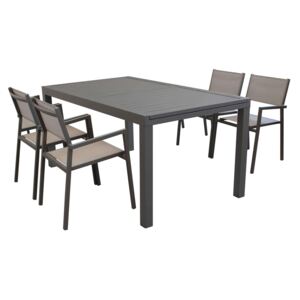 DEXTER - set tavolo 160/240 x 90 struttura e piano in alluminio compreso di 4 sedute