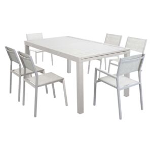 DEXTER - set tavolo 160/240 x 90 struttura e piano in alluminio compreso di 6 sedute