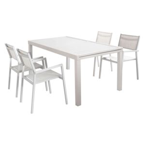 DEXTER - set tavolo 160/240 x 90 struttura e piano in alluminio compreso di 4 sedute