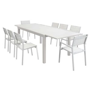 DEXTER - set tavolo 160/240 x 90 struttura e piano in alluminio compreso di 8 sedute