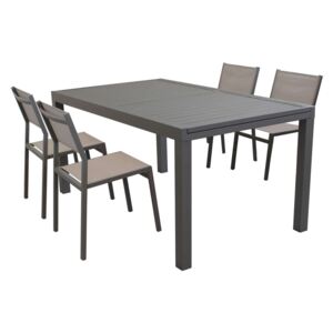 DEXTER - set tavolo in alluminio cm 160/240 x 90 x 75 h con 4 sedute