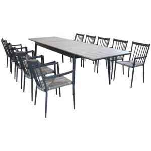 DONATO - set tavolo in alluminio e polywood cm 200/300 x 90 x 76 h con 10 sedute