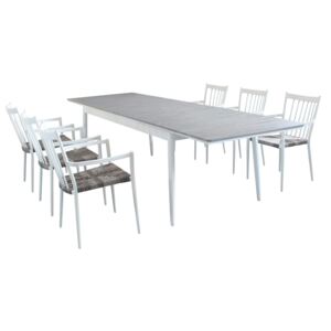 DONATO - set tavolo in alluminio e polywood cm 200/300 x 90 x 76 h con 6 sedute