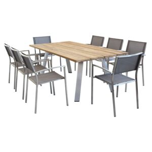 SALTUS - set tavolo in alluminio e teak cm 200 x 100 x 74 h con 8 sedute