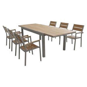 VIDUUS - set tavolo in alluminio cm 160/240 x 95 x 75 h con 6 sedute