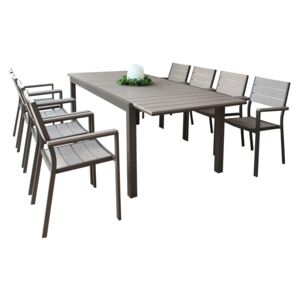 TRIUMPHUS - set tavolo in alluminio cm 180/240 x 100 x 73 h con 8 sedute