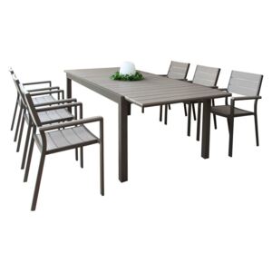 TRIUMPHUS - set tavolo in alluminio cm 180/240 x 100 x 73 h con 6 sedute