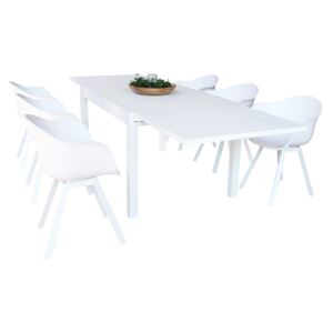 JERRI - set tavolo in alluminio cm 135/270 x 90 x 75 h con 6 sedute