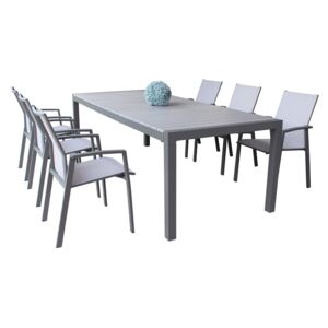 LOIS - set tavolo in alluminio cm 162/242 x 100 x 74 h con 6 sedute