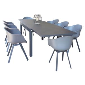 JERRI - set tavolo in alluminio cm 135/270 x 90 x 75 h con 8 sedute