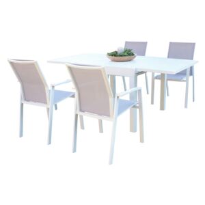 JERRI - set tavolo in alluminio cm 90/180 x 90 x 75 h con 4 sedute