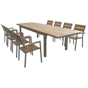 VIDUUS - set tavolo in alluminio cm 200/300 x 95 x 75 h con 8 sedute