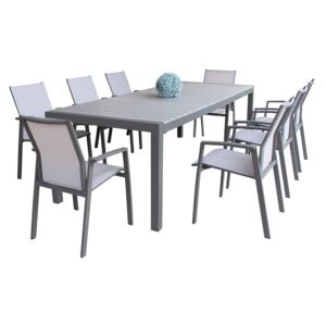 LOIS - set tavolo in alluminio cm 162/242 x 100 x 74 h con 8 sedute