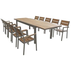 VIDUUS - set tavolo in alluminio cm 200/300 x 95 x 75 h con 10 sedute