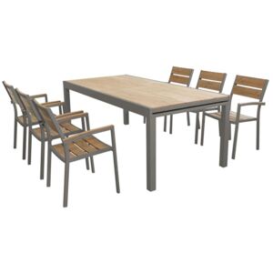 VIDUUS - set tavolo in alluminio cm 200/300 x 95 x 75 h con 6 sedute