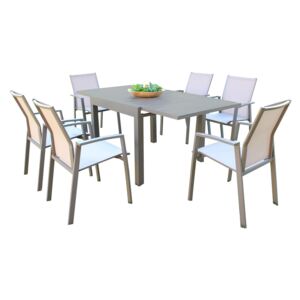 JERRI - set tavolo in alluminio cm 90/180 x 90 x 75 h con 6 sedute