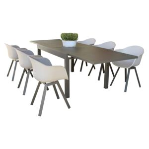 JERRI - set tavolo in alluminio cm 135/270 x 90 x 75 h con 6 sedute