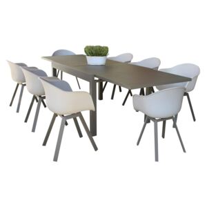 JERRI - set tavolo in alluminio cm 135/270 x 90 x 75 h con 8 sedute