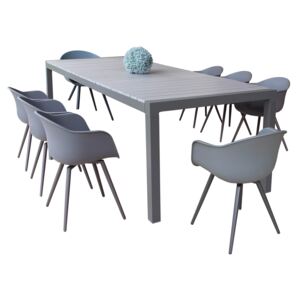 LOIS - set tavolo in alluminio e polywood cm 162/242 x 100 x 74 h con 8 sedute