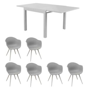 JERRI - set tavolo in alluminio cm 90/180 x 90 x 75 h con 6 sedute