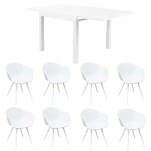 JERRI - set tavolo in alluminio cm 90/180 x 90 x 75 h con 8 sedute