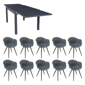 JERRI - set tavolo in alluminio cm 135/270 x 90 x 75 h con 10 sedute