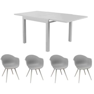 JERRI - set tavolo in alluminio cm 90/180 x 90 x 75 h con 4 sedute