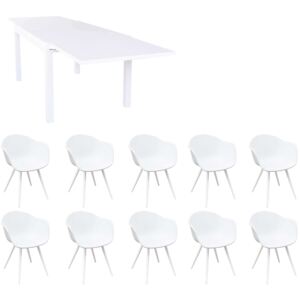 JERRI - set tavolo in alluminio cm 135/270 x 90 x 75 h con 10 sedute
