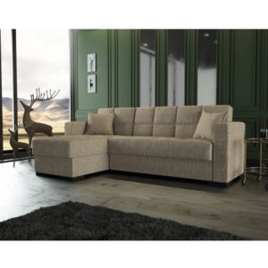 Divano letto contenitore con penisola reversibile, con 2 cuscini, 227 x 80/150 x 81h cm, color Beige