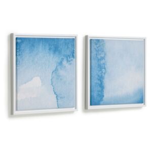 Kave Home - Set Maeva di 2 quadri acque blu e bianche 40 x 40 cm