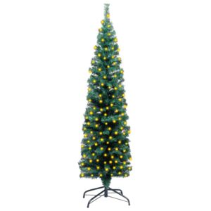 VidaXL Albero di Natale Sottile con Luci LED Supporto Verde 120 cm PVC