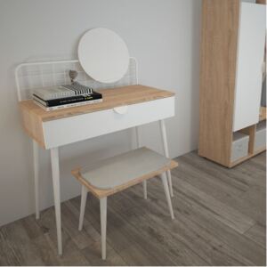 Toilette scrivania con specchio rovere bianco 80x40x83 Krell