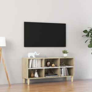 VidaXL Mobile TV con Gambe in Legno Massello Bianco e Rovere Sonoma 103,5x30x50 cm