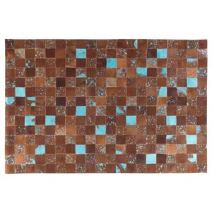 Tappeto patchwork in pelle marrone e blu - 160x230cm - Beliani